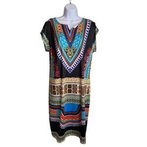 Jessica Taylor Women's Dashiki African Print Caftan Dress Size‎ XL Boho Artsy